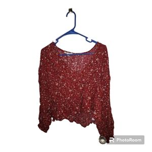 American Eagle Red Floral Flowy Top